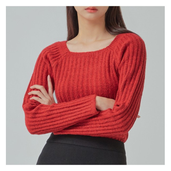 이랜드 미쏘 스퀘어넥 골지 크롭 스웨터 MIWKAB114T