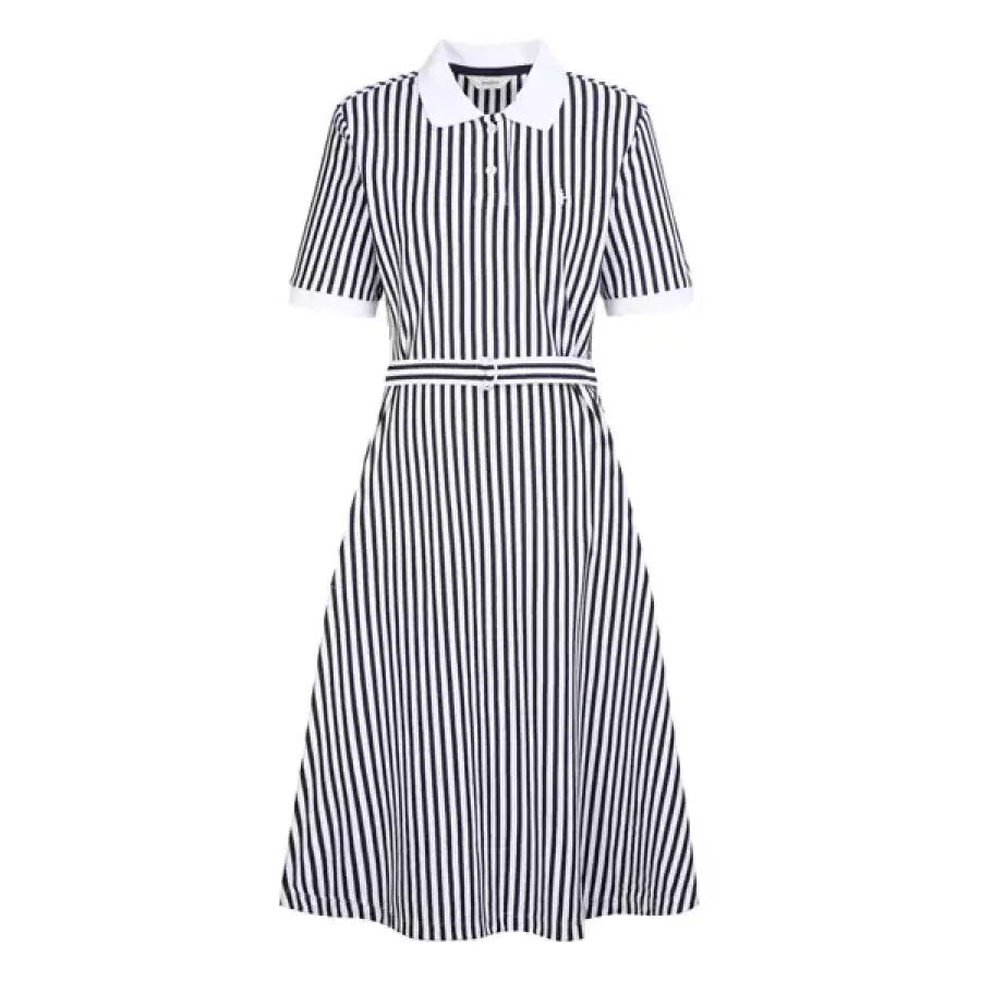 헤지스 여성 스테디셀러면네이비 스트라이프 A라인 피케 반소매 원피스 WSDR5BC32N2_이미지