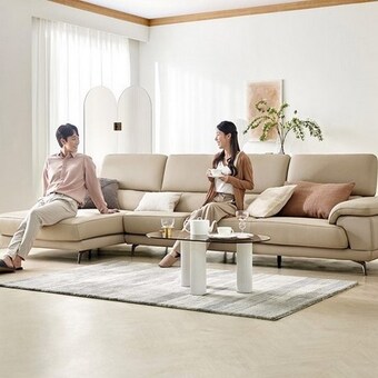 <b>자코모</b> 베니 카우치형 천연가죽 소파 6인용