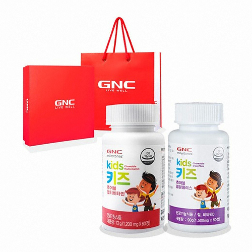 GNC 키즈 츄어블 멀티비타민 60정+키즈 츄어블 철분 플러스 60정 세트 (1개)_이미지