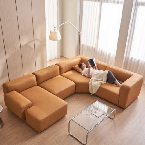 케이하우스홀드 켄지 코너 카우치형 실리콘레더 가죽 소파 5인용_이미지