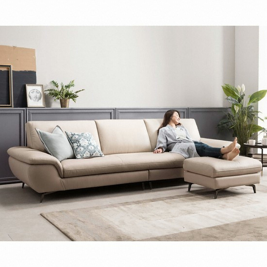 자코모 트레뷰 전체 천연가죽 소파 4인용 (스툴별도)_이미지