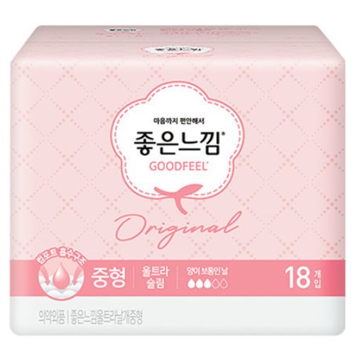 유한킴벌리 좋은느낌 오리지널 울트라슬림 날개 중형 18개 (6팩(108개))