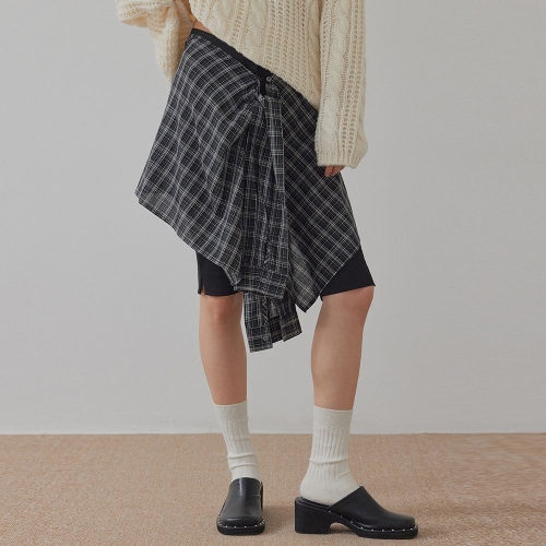 탑걸 레이어드언발란스실키체크스커트_T521BT710_이미지