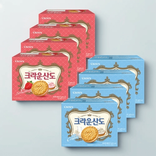 크라운제과 크라운산도 딸기 161g 4개 + 크림 161g 4개