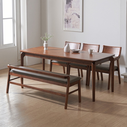 라로퍼니처 라인 참죽나무 원목 식탁 1900 (의자3개+벤치1개)_이미지