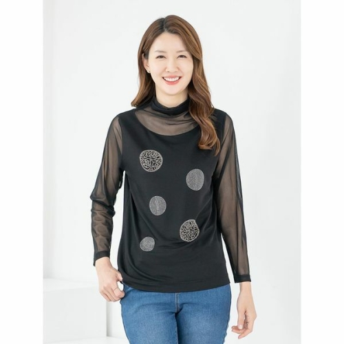 모슬린 엄마옷 티셔츠 반폴 시스루 긴팔 MQG126706 마담 미시 중년여성 빅사이즈 할머니옷 50대 60대 70대_이미지