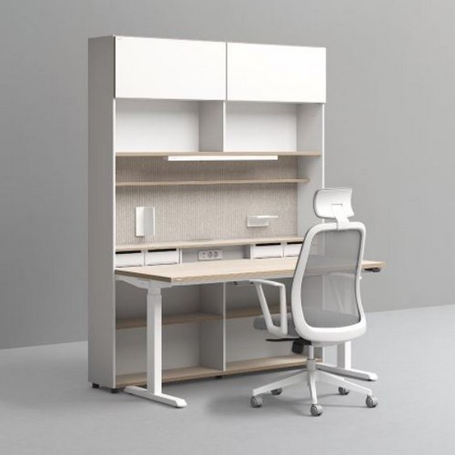 데스커 6단 모션 멀티 책상세트+조명+도어+의자 (1600x590)_이미지