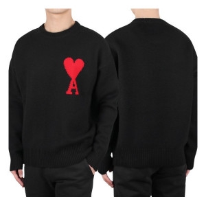 아미 빅 하트 로고 오버사이즈 인타르시아 스웨터 블랙 레드_E22/BF_UKS002-018-009_이미지