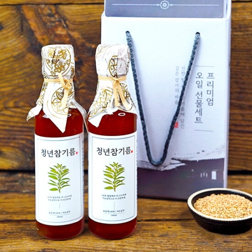 전라도청년 저온압착 100% 통참깨 청년참기름 180ml x 2 선물세트