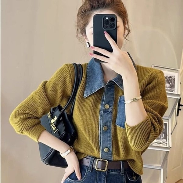 퀸즈 데님 카라 도톰 가디건 HSJ-WFG8F1M