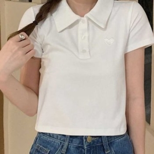 베스트 여자 크롭핏 카라셔츠하프티 탑 WFJT7PO_이미지