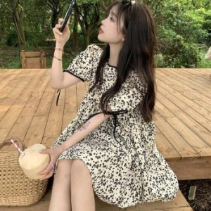 오노마 ONM 플라워 리본 매듭 셔링 여름 러블리 미니 원피스 32101363_이미지