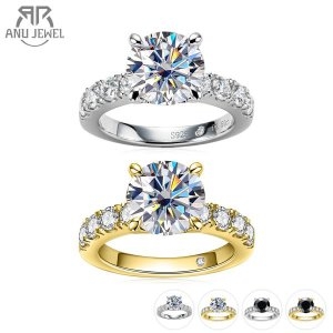 스털링 4.3cttw d color moissanite 다이아몬드 약혼 반지 여성용 925 실버 결혼 반지