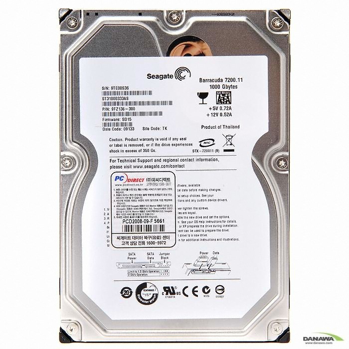 Seagate BarraCuda 7200.11 SATA2/7200/32M (ST31000333AS, 1TB)_이미지