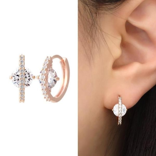 셀러허브 14K 골드필드 핀 큐빅 라인 포인트 원터치링 귀걸이 S16332007_이미지