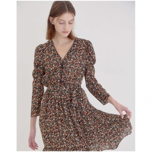 아떼바네사브루노 바네사브루노 블랙 플라워 패턴 스트랩 긴팔 원피스 VLDR3B213BK 239930 Black/036_이미지