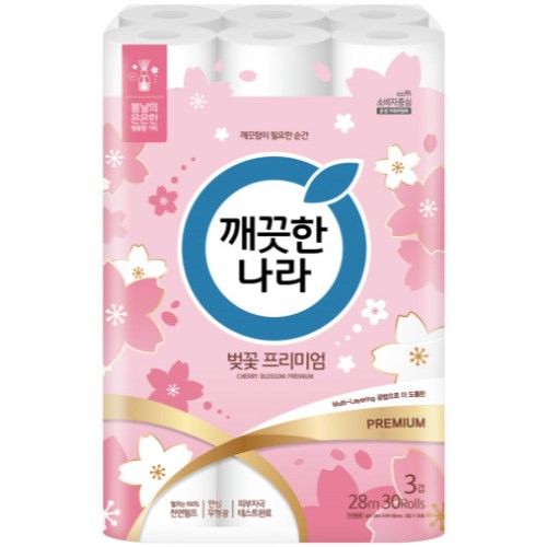 깨끗한나라 벚꽃 프리미엄 28m (30롤) (4팩)