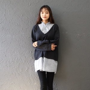  아이우먼 아이우먼 프릴넥 레이어드 티 WW049RM803 빅사이즈 사이즈에서 자유로운 그녀~