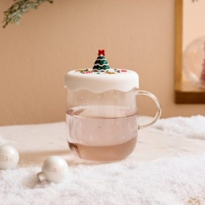 XMAS 메리티파티 실리콘뚜껑 내열 유리머그컵 트리 540ml