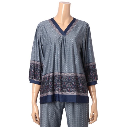 비너스 심플 오렌지 보더나염 페이즐리 포인트 홈웨어 상의단품 VEV3882F