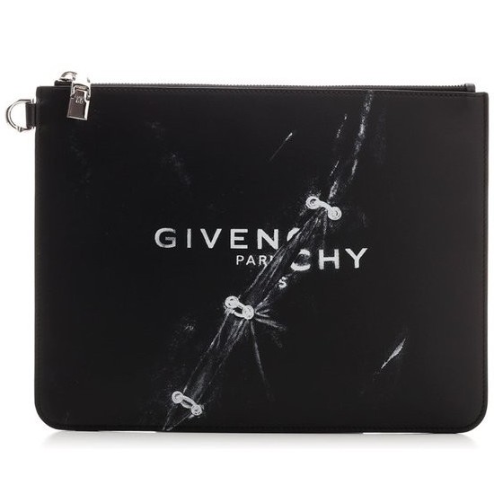 PRINTED LEATHER FLAT POUCH BK6093K18Y