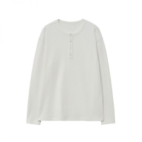 국내판 긴팔 Ribbed Henley Neck TShirt Cream TNTS5F100IV