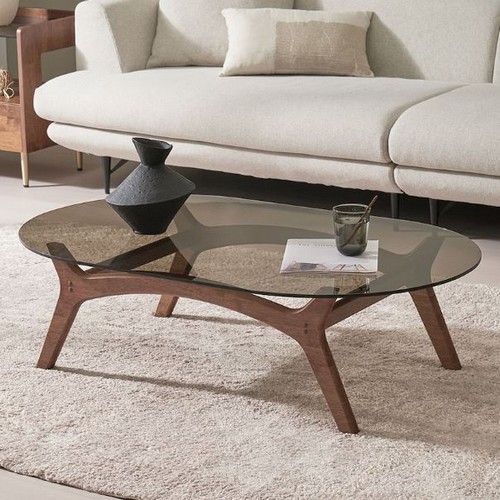 인디우드  마렌 원목 소파 강화유리 거실 테이블