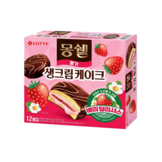 롯데웰푸드 몽쉘 딸기 생크림케이크 12개입 360g (1개)_이미지