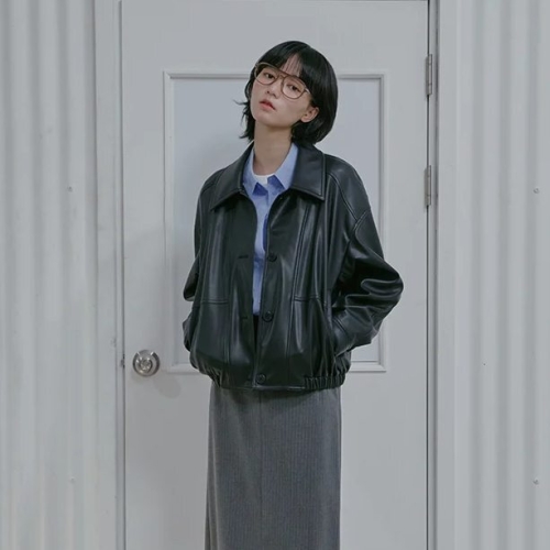 랩 박시 카라 페이크레더 점퍼 AS1LZ260