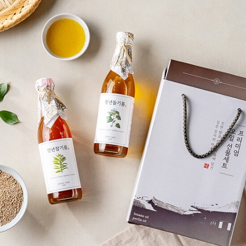  전라도청년 저온압착 100% 통깨 청년참기름 180ml + 청년들기름 180ml 선물세트 [1개]