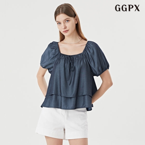 GGPX 러블리 캉캉 스퀘어 프릴 <b>퍼프</b> 반팔 <b>블라우스</b> GOBBA036D