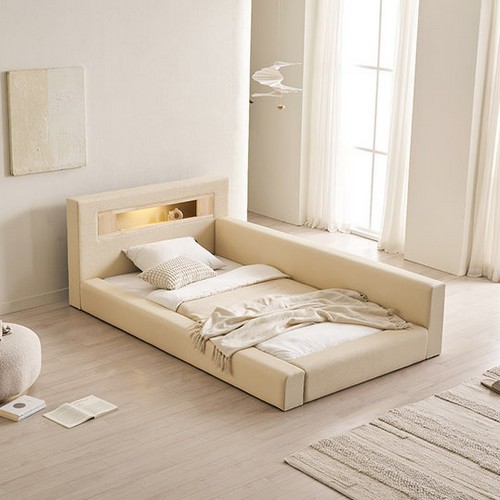 삼익가구 포레티 편백나무 LED 밸런스형 가죽 침대 SS (매트별도)_이미지