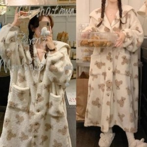 오노마 ONM 곰돌이 극세사 러 로브 가운 홈웨어 데일리 잠옷 12360781_이미지