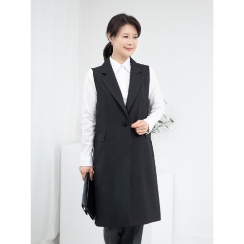 모슬린 엄마옷 카라 정장 롱 조끼 YKF515513 중년여성/50대/60_이미지