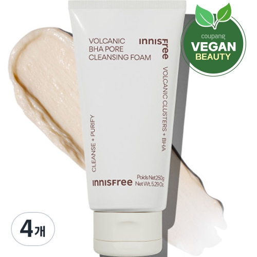 아모레퍼시픽 이니스프리 NEW 화산송이 모공 BHA 클렌징 폼 250g (4개)