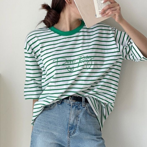 아이우먼 디너럽쫀쫀넥줄지티셔츠 SSU590M505 빅사이