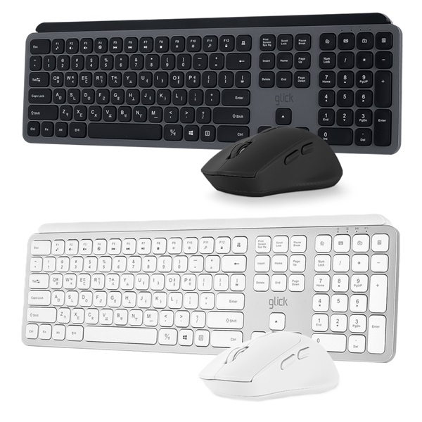 지클릭커 OFFICEPRO WMK20 인체공학 펜타 무선 키보드 마우스 세트 (블랙)_이미지