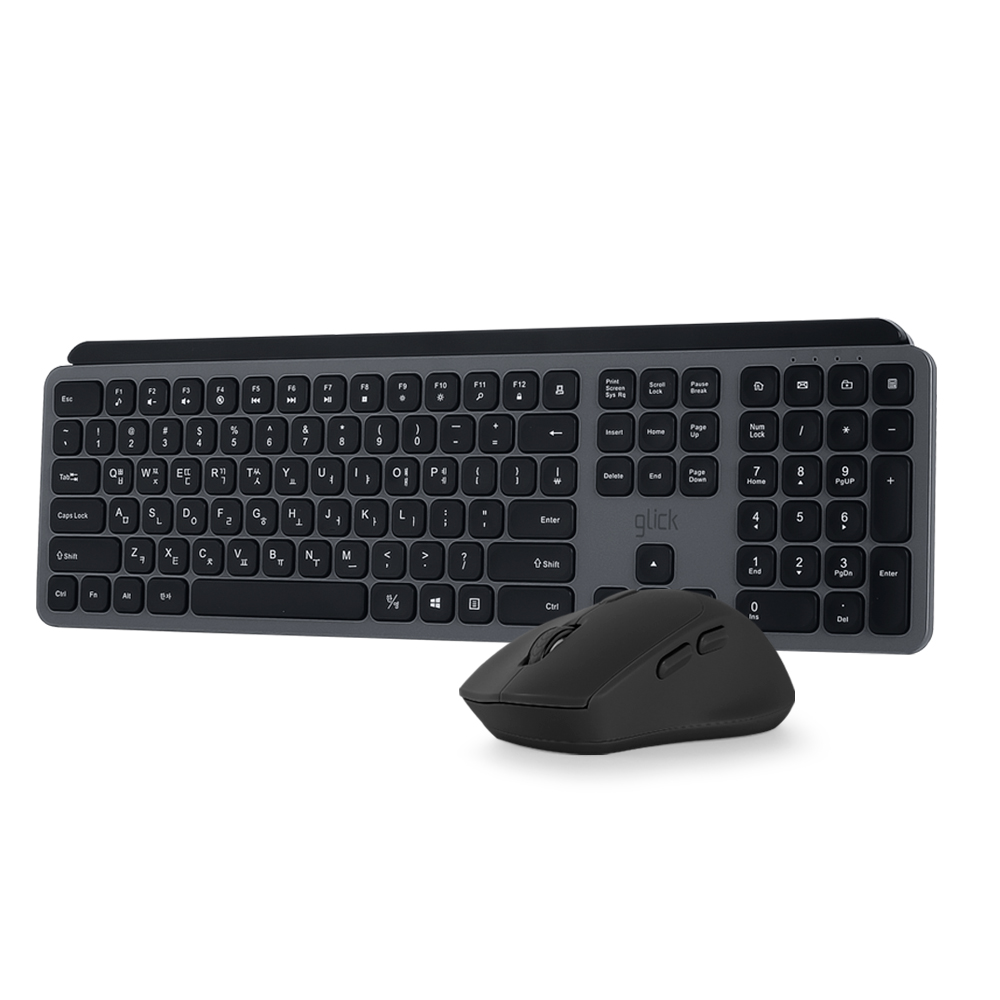 지클릭커 OFFICEPRO WMK20 인체공학 펜타 무선 키보드 마우스 세트 (블랙)_이미지
