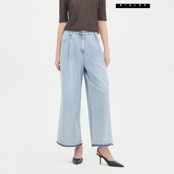 SISLEY 밑단 워싱 턱 와이드 데님 팬츠 SADP03341_LB 724380_이미지