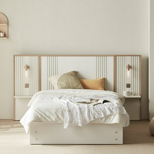 장인가구 로시 라이트 템바보드 호텔식 LED침대 Q+협탁 (매트별도)_이미지