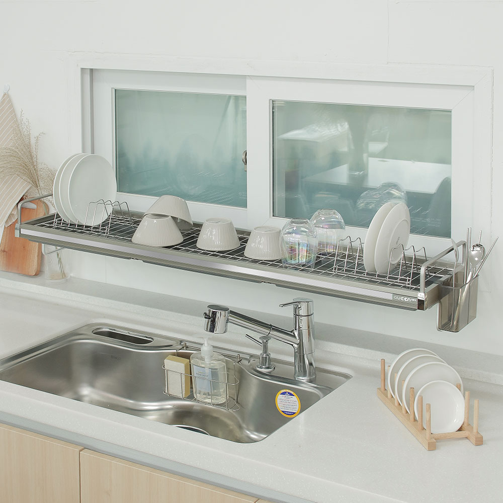 퀸넥스 뉴레일 티타늄 창문형 부착식 식기건조대 900