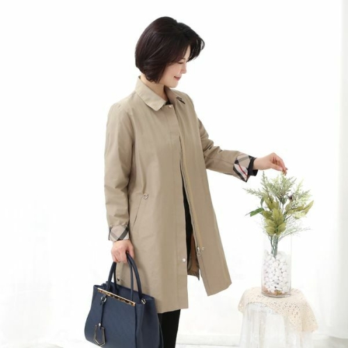 모슬린 엄마옷 체크 배색 트렌치 자켓 MQG126203 마담 미시 중년여성 빅사이즈 할머니옷 50대 60대 70대