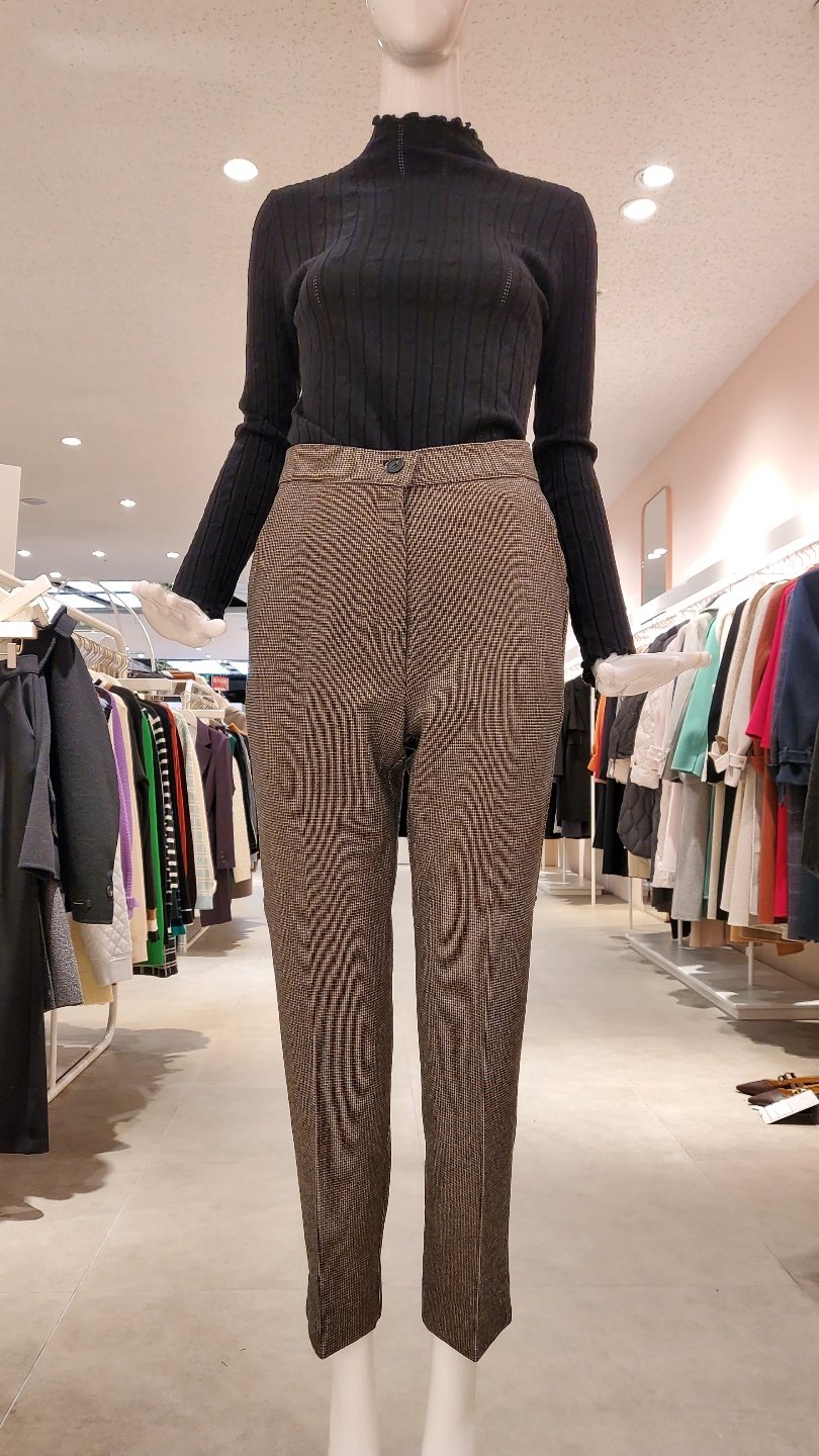 바바패션 JJ지고트 허리 밴딩 기모 체크 슬랙스 팬츠 GLCR0SL63_이미지