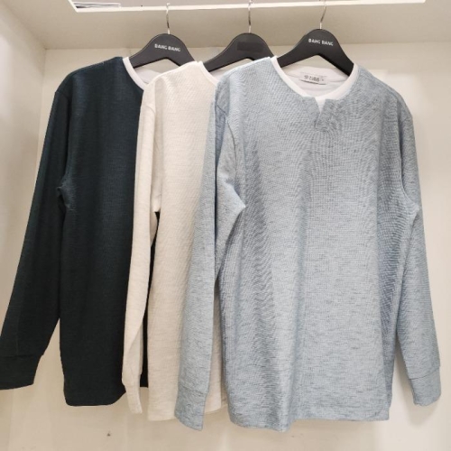 뱅뱅 HC15 봄 남성 목라인 이중 헨리넥 소매 시보리 긴팔 티셔츠 NTL118