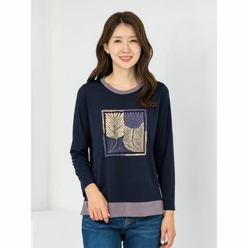 모슬린 엄마옷 라운드 나뭇잎 긴팔 티셔츠 MQG126149 마담 미시 중년여성 빅사이즈 할머니옷 50대 60대 70대