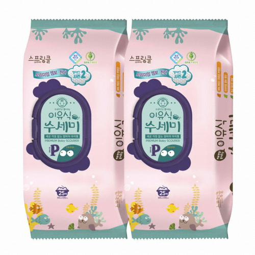 스프링클 원터치캡 프리미엄 이유식 일회용 수세미 25매 (2개(50매))_이미지