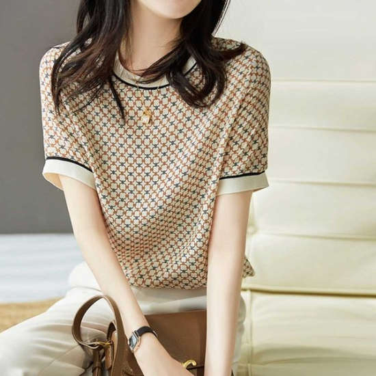카라 여성 클로버 배색 블라우스_KB2MBL096C_이미지