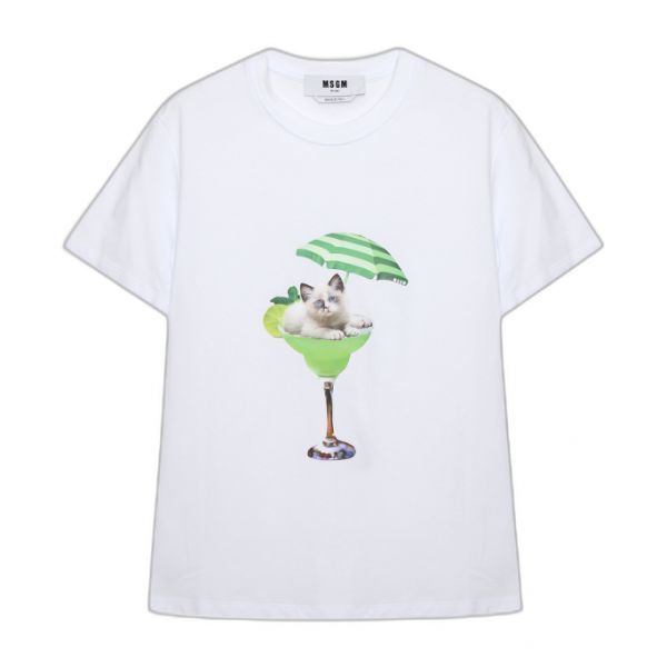 MSGM 칵테일 고양이 반팔 티셔츠 3441MDM191 237002 (01, 화이트)_이미지