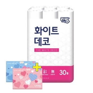 리빙 화이트 데코 50m (30롤) + 여행용티슈 40매*2팩 세트_이미지